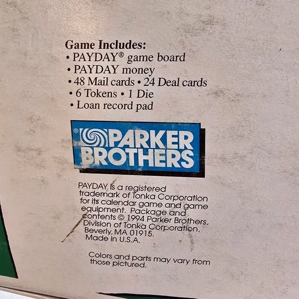 Vintage 1994 Payday Board Game Parker Brothers Classic Retro Family Game 100% Cp